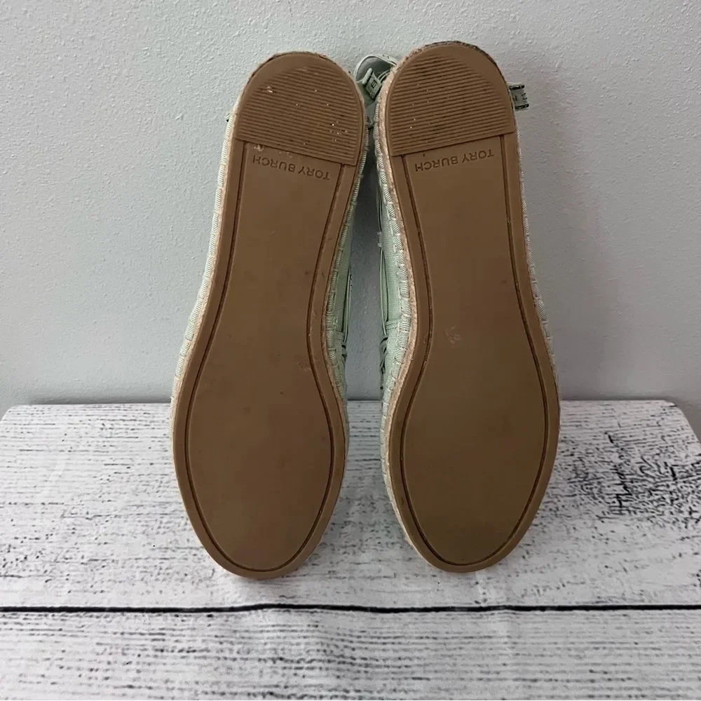 Tory Burch Mint Green Espadrille Flats with Woven Detail Size 7.5